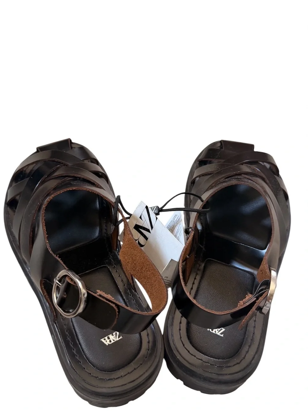 Zara Black Strappy Leather Sandals - Picture 2 of 4